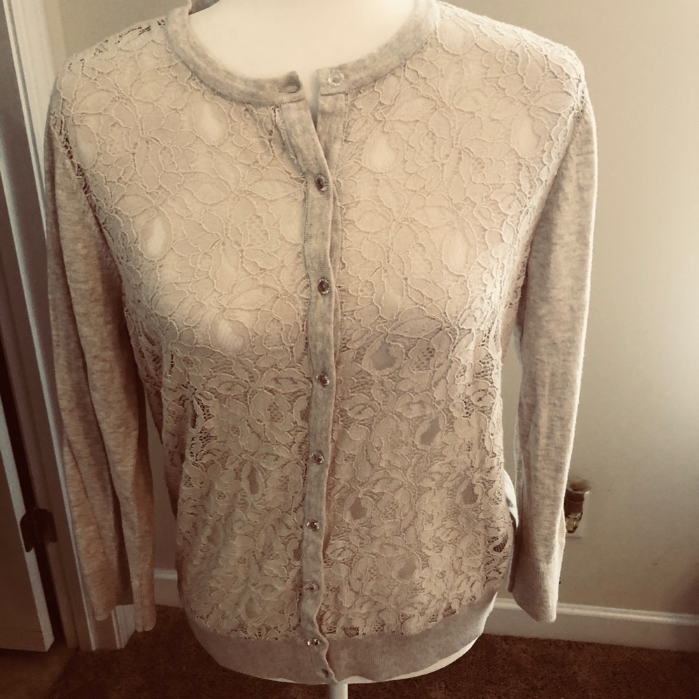 Loft lightweight button down sweater with lace.